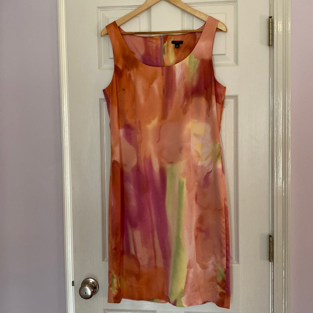 Ann Taylor rose/peach multi color sleeveless lined dress. Size 10